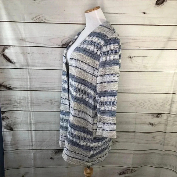 H&M Open Cardigan Large Blue White Long Sleeve Jacket - Picture 2 of 7